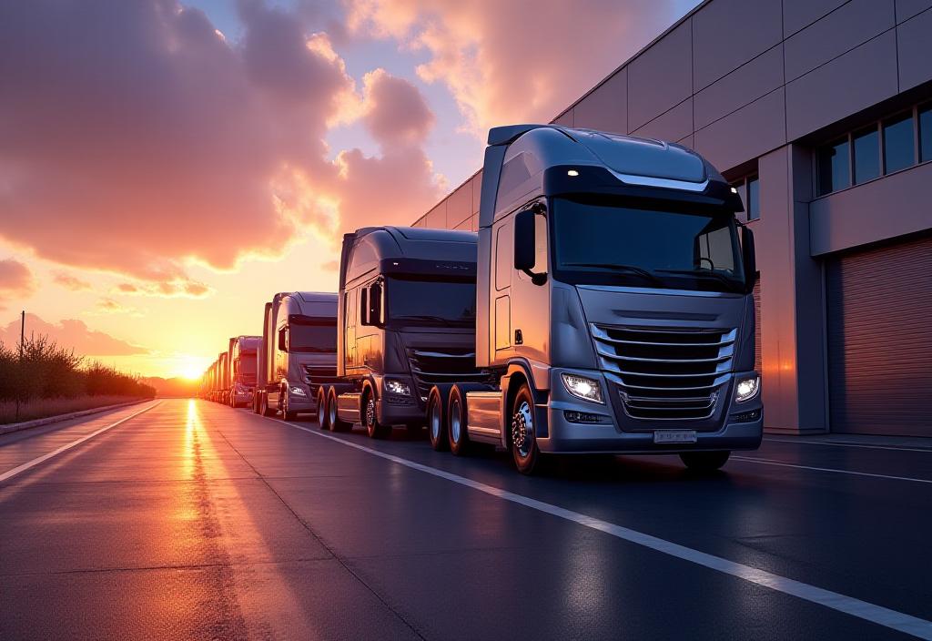 Reliable heavy-duty transport fleet at sunset
