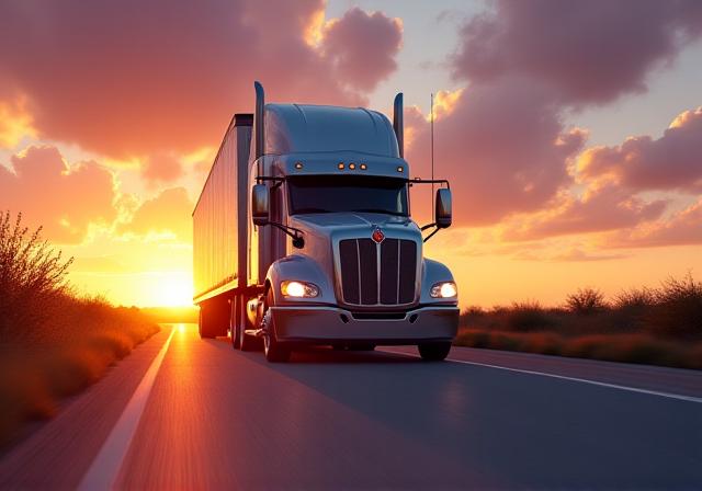 Modern heavy-duty transport truck on highway